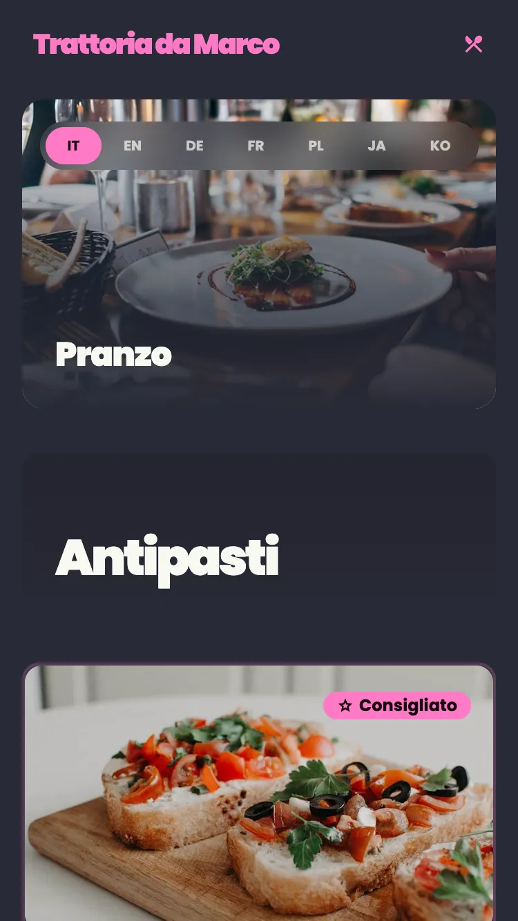 resst.io menu - Warm dark